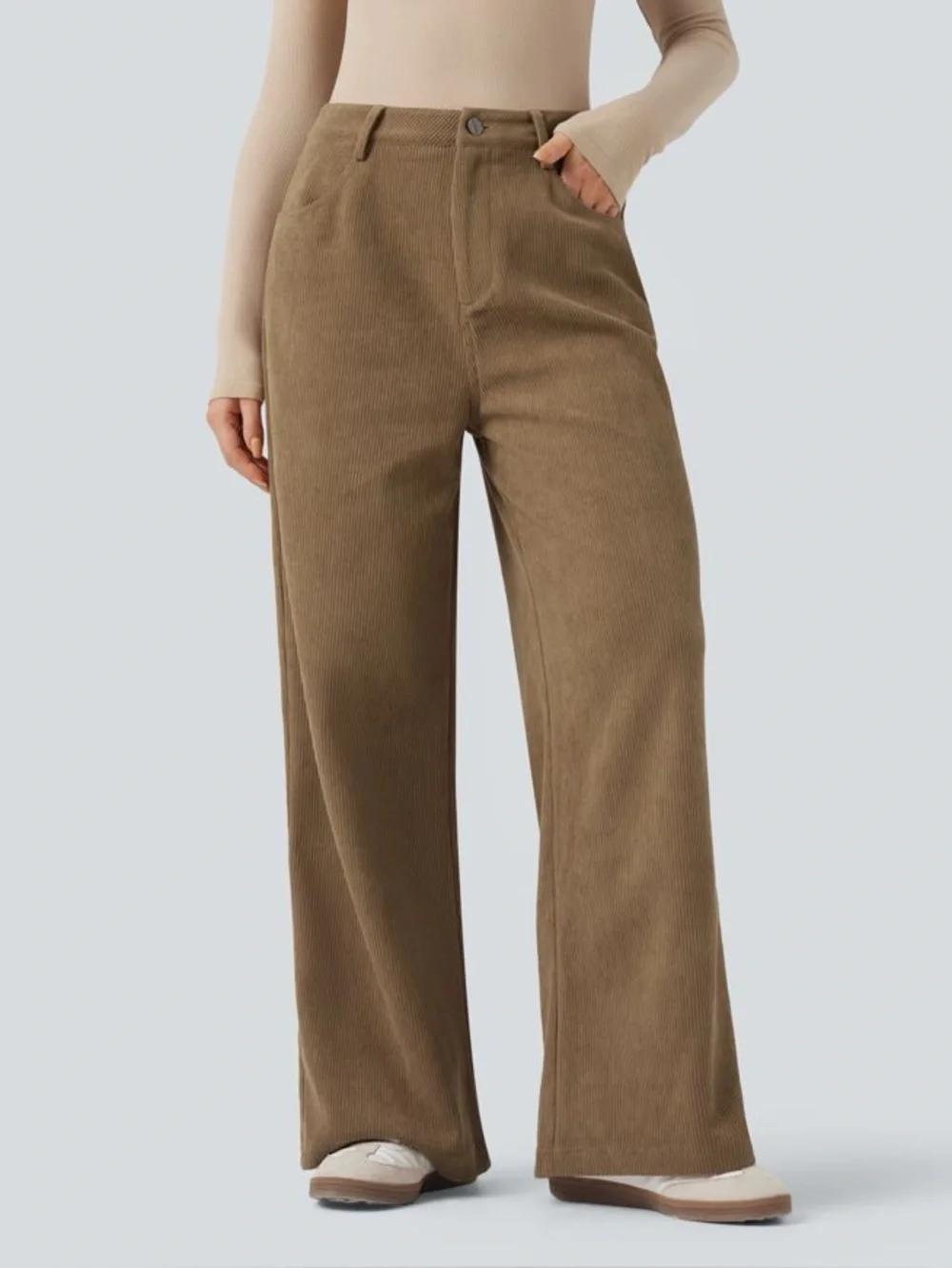 Halara High Waisted Corduroy Casual Baggy Pants with Pockets Size Medium Regular